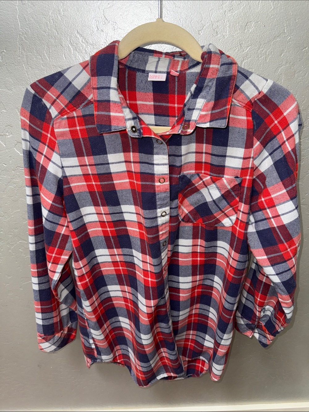 Make + Model Orange and Navy Plaid Button-Up Shirt